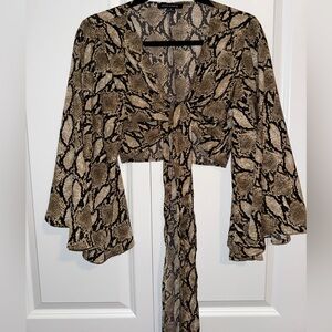 Elegant Snake Print Bell Sleeve Blouse